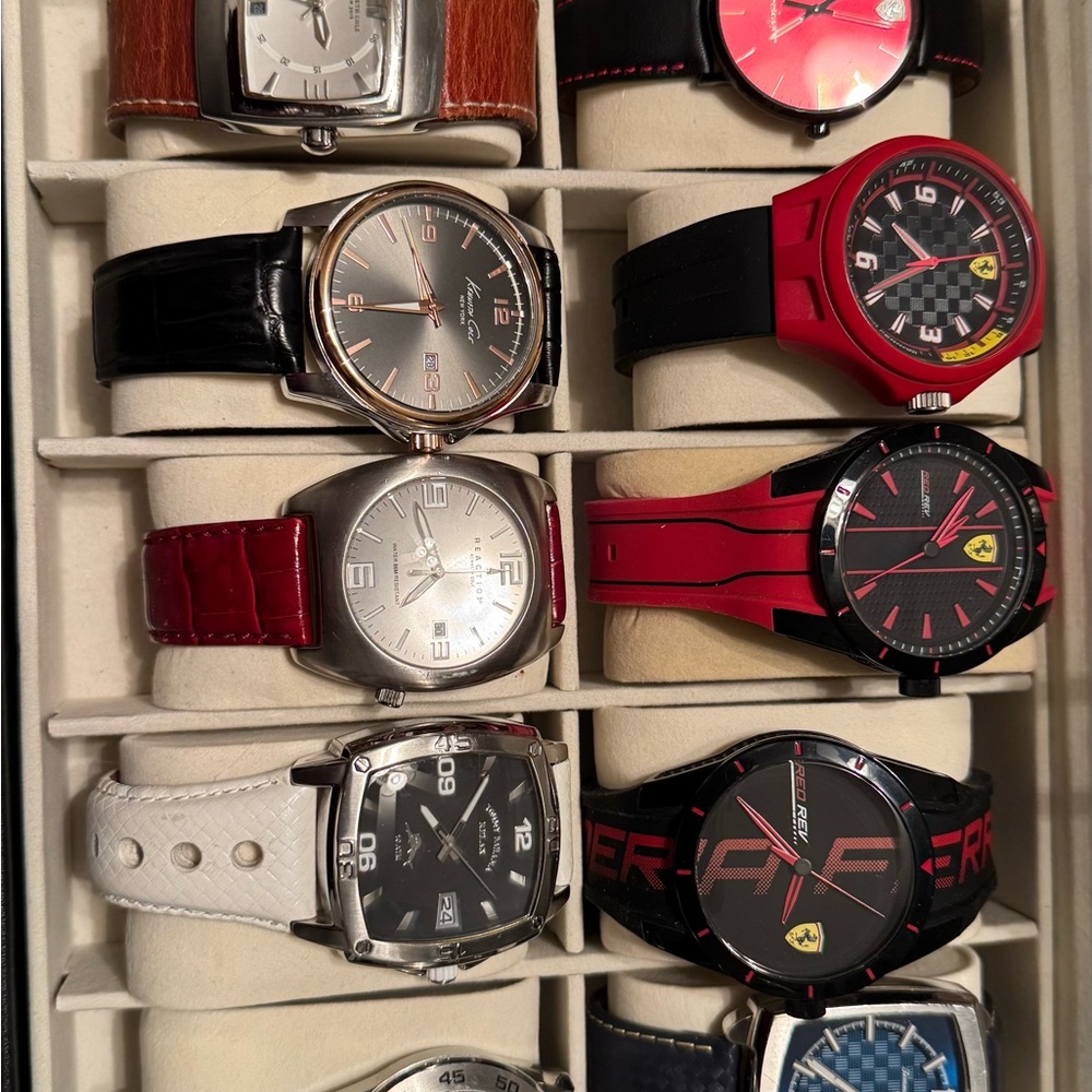 I sell this collection of Keneth Cole, Tommy Bahama and Ferrari watches.